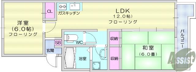 木町パールハイツ(2LDK/4階)の間取り写真