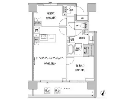 パークハビオ渋谷本町レジデンス(2LDK/5階)の間取り写真