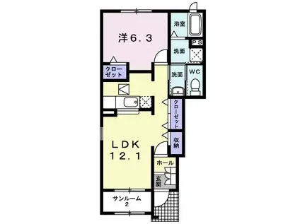 ソフテイルC(1LDK/1階)の間取り写真