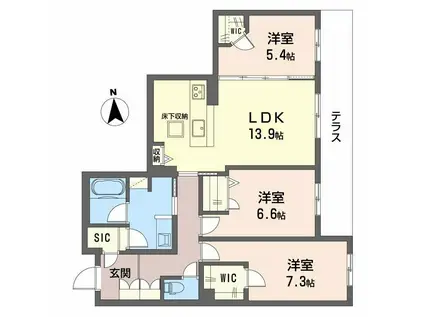フレシア天王寺(3LDK/1階)の間取り写真