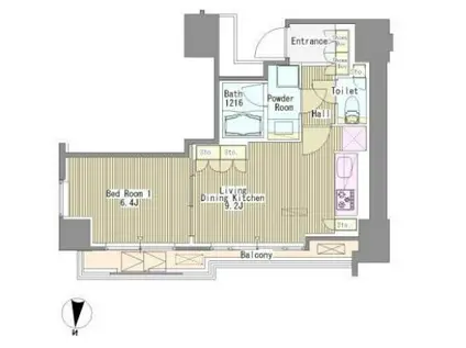 ホワイトタワー浜松町(1LDK/8階)の間取り写真