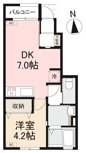 あかねハルカス(1DK/1階)の間取り写真