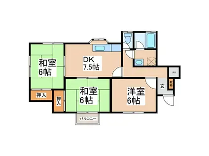 レジデンス常入II(3DK/1階)の間取り写真