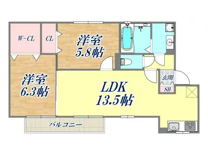 サンハイム常松(2LDK/1階)の間取り写真