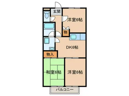 サープラスTHREE丘E棟(3DK/1階)の間取り写真