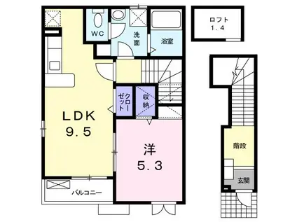 ワンパーパスピュアIII(1LDK/2階)の間取り写真