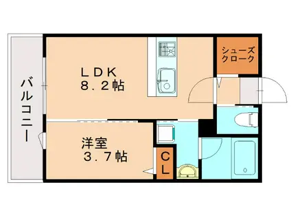 フィーリックス古賀中央(1LDK/1階)の間取り写真