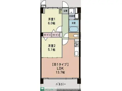 エスポワール鎌ケ谷(2LDK/2階)の間取り写真