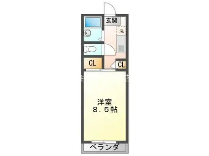 パレス中川2(1K/2階)の間取り写真