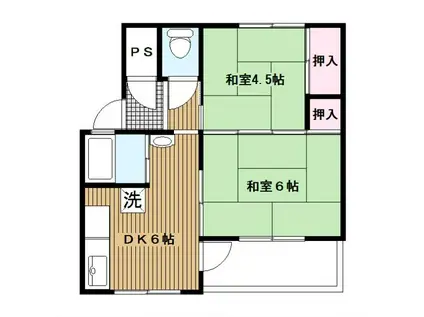 京急本線 上大岡駅 徒歩19分 4階建 築63年(2DK/3階)の間取り写真