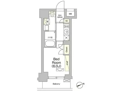 テラス大崎(1K/2階)の間取り写真