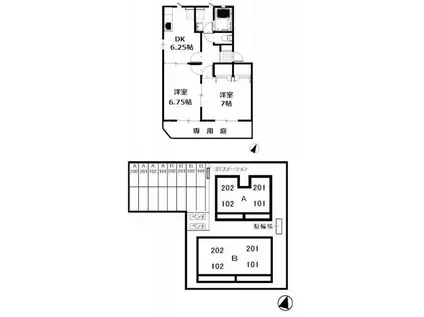 サンキャロット(2DK/1階)の間取り写真