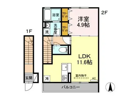 アビテ西新小岩II(1LDK/2階)の間取り写真