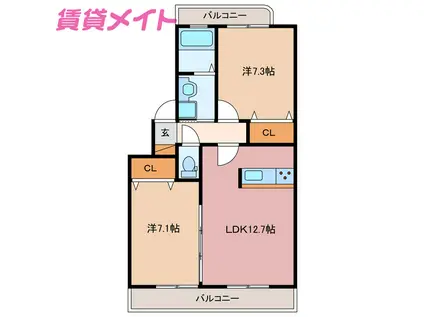 エクセレント室山 A棟(2LDK/4階)の間取り写真