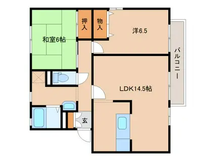 ベルメゾン大幸B(2LDK/2階)の間取り写真