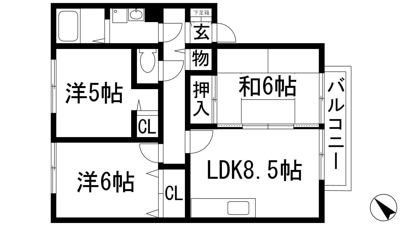 グランパルク向井B棟(3LDK/2階)の間取り写真