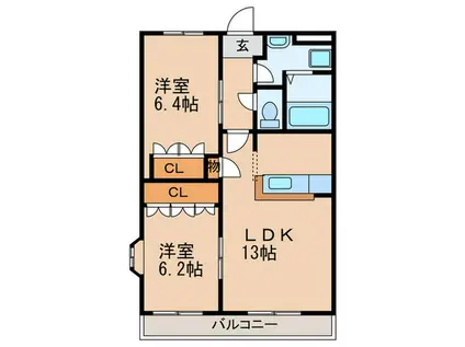 グランディール21(2LDK/2階)の間取り写真