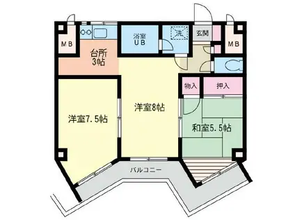 座間ライフマンション(3K/1階)の間取り写真