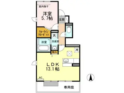 ＪＲ宇野線 大元駅 徒歩20分 2階建 築10年(1LDK/1階)の間取り写真