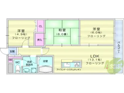 エクセレント岩沼(3LDK/1階)の間取り写真