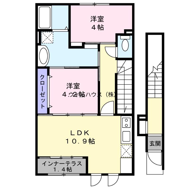 大阪府松原市丹南アパート(2LDK/2階)の間取り写真