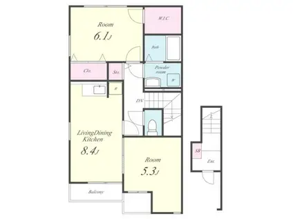 アムール魚住(2LDK/2階)の間取り写真