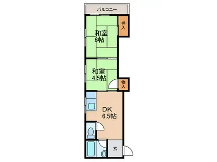 かつらぎコーポ1(2DK/2階)の間取り写真