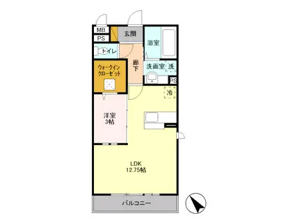 ヘリオス吉川美南 クロノス(1LDK/1階)の間取り写真