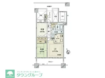 エアーズシティ アクアコート(2LDK/9階)の間取り写真