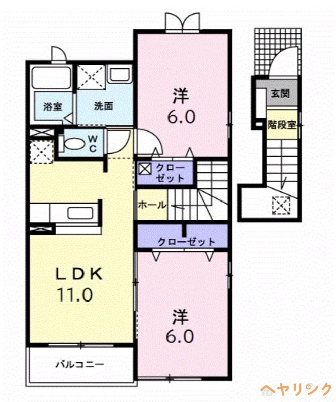 むくのき荘(2LDK/2階)の間取り写真