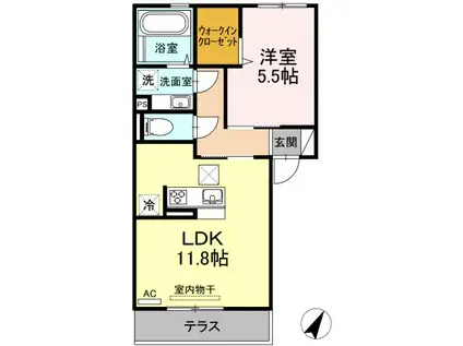 VISEO AFFINO(1LDK/1階)の間取り写真