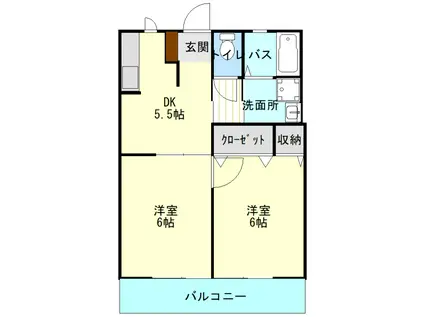 クレッシェントI(2DK/2階)の間取り写真