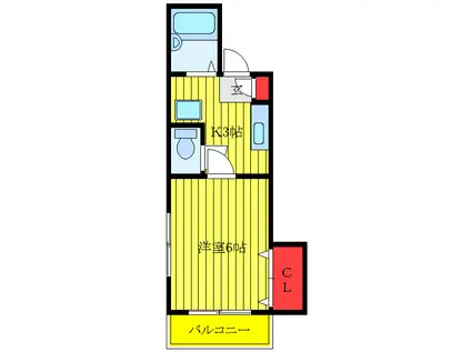 オヤージュカサイ(1K/2階)の間取り写真