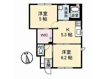 サニーハイツ勝谷(2K/1階)の間取り写真