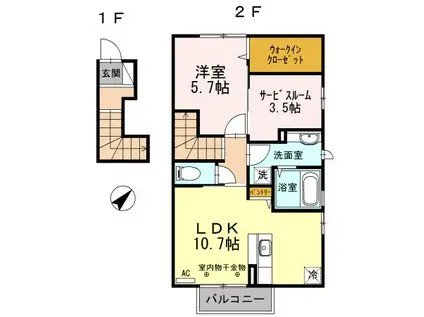シャルム石堂(1LDK/2階)の間取り写真