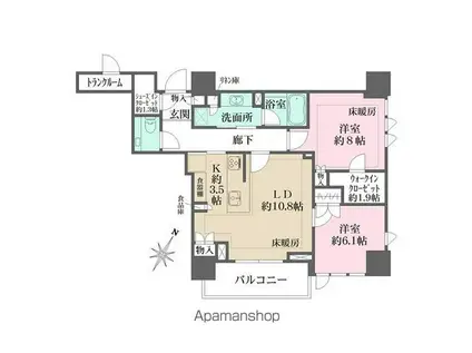 ザ・パークハウス高輪タワー(2LDK/15階)の間取り写真