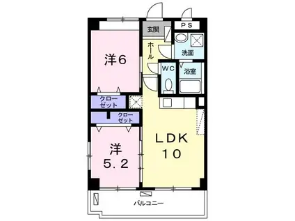 イースト・エヌ・ツー(2LDK/3階)の間取り写真