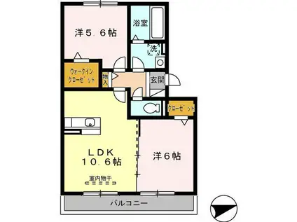 さくらHILLB棟 大和(2LDK/3階)の間取り写真