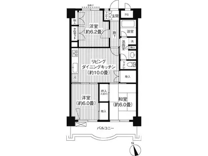 フジマンション第2(3LDK/7階)の間取り写真