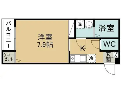 キャピタル三百人町B棟(1K/1階)の間取り写真