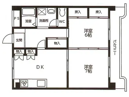 フルツカハイツ(2DK/4階)の間取り写真