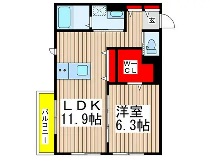 ラシーネ越後山弐番館(1LDK/2階)の間取り写真