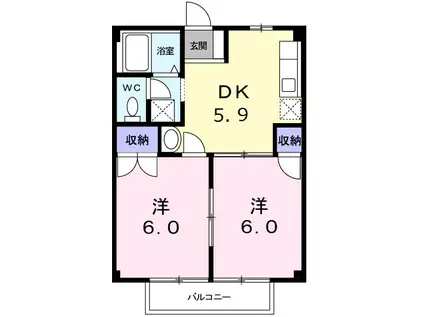 セントラル東大友(2DK/2階)の間取り写真