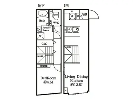 メゾン・ド・エム(1LDK/B1階)の間取り写真