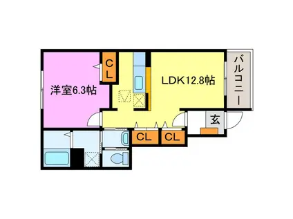 ロハス日野A B(1LDK/1階)の間取り写真