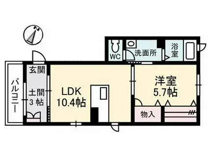 ドミール東雲(1LDK/2階)の間取り写真