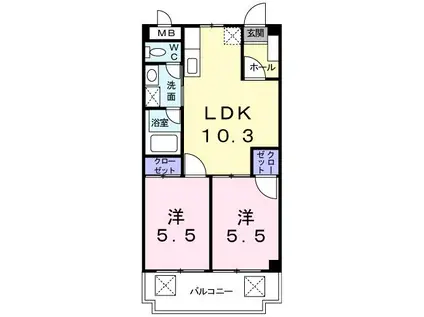 エレガンテむつみ(2LDK/4階)の間取り写真