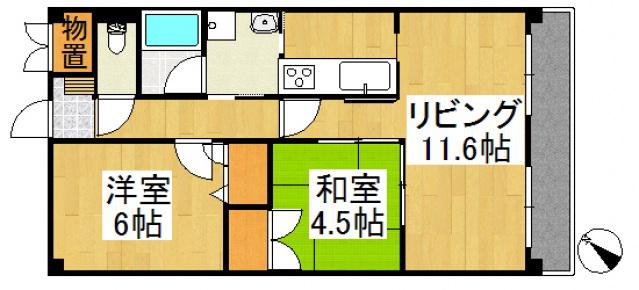 ルネス倉敷(2LDK/1階)の間取り写真