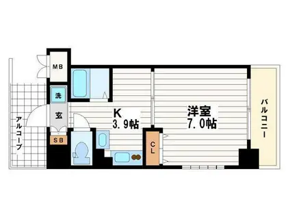 エステムコート心斎橋アルテール(1DK/2階)の間取り写真