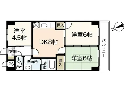 VILLA七軒茶屋(3DK/5階)の間取り写真